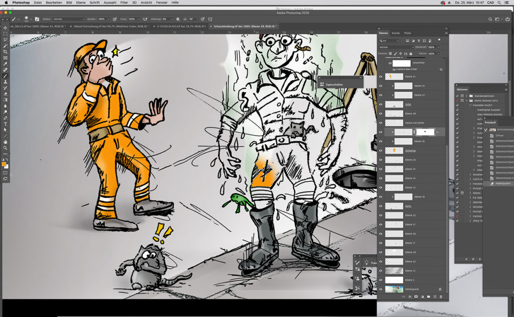 Die Illustration wird am Computer koloriert.